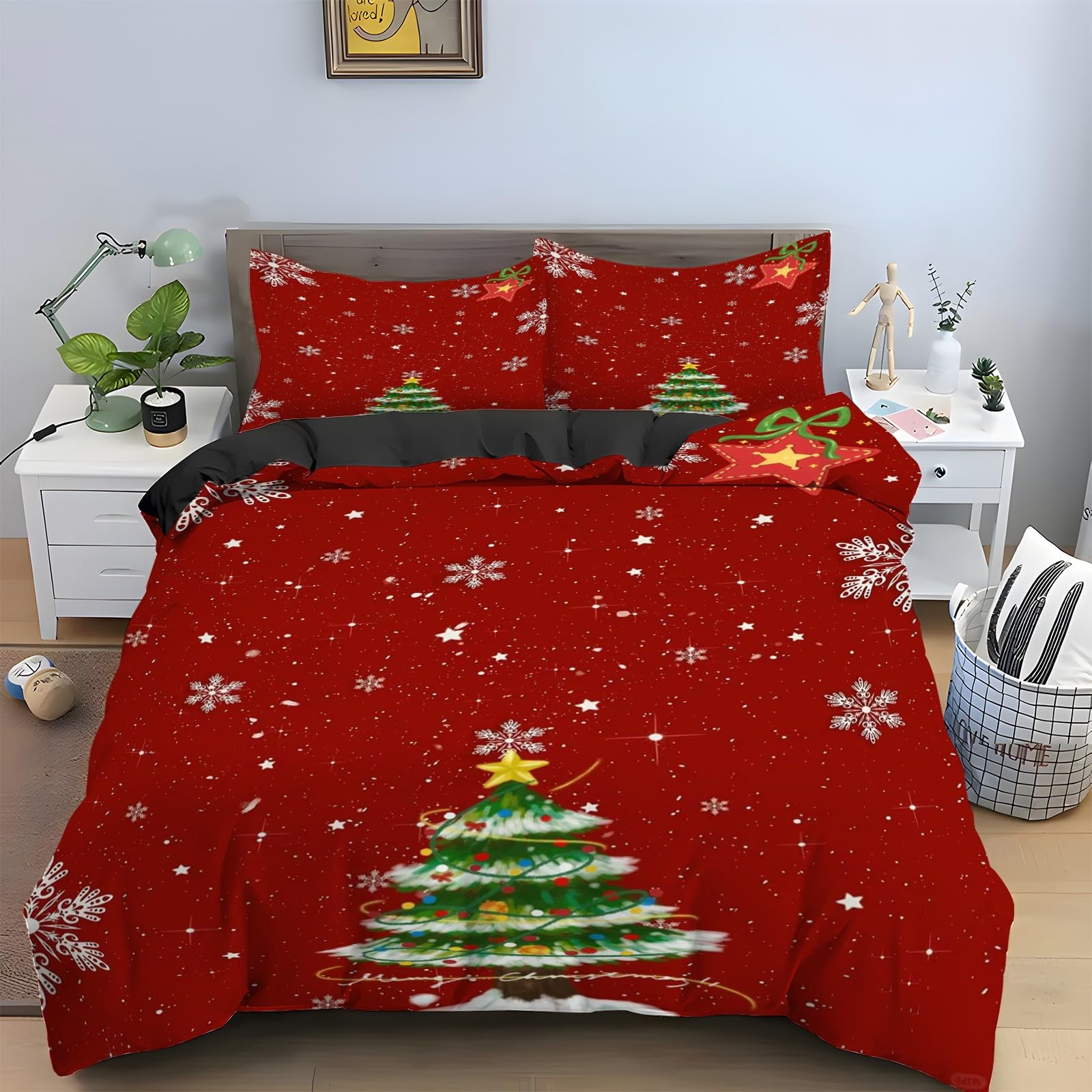 Housse de couette 160x200 arbre de Noël finie la couette qui glisse avec le zip