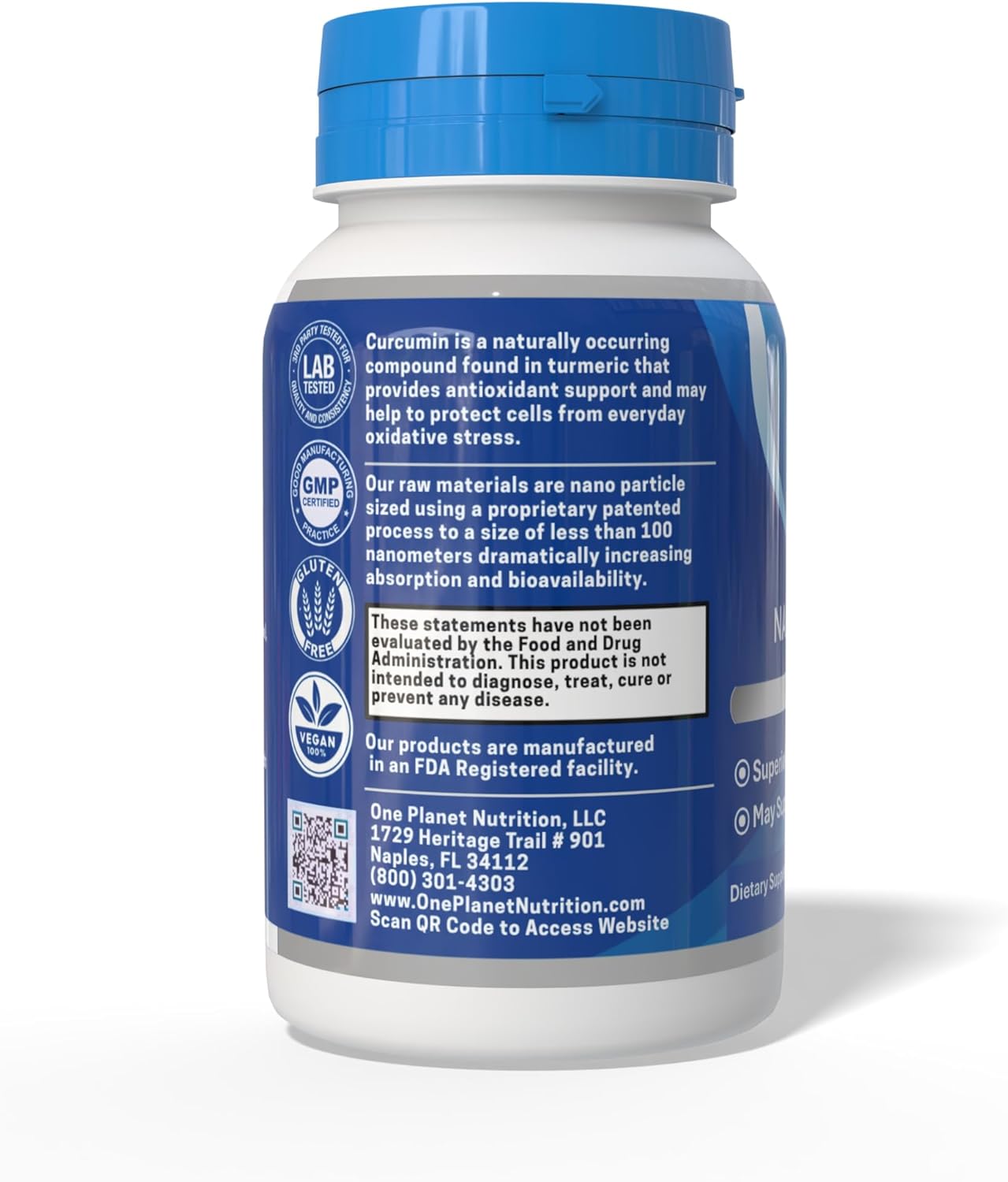 One Planet Nutrition Nano Curcumin 500 mg Veggie Capsules (60 Servings), Nano for High Absorption, Supports Overall Wellness, Non-GMO, Vegan, Gluten-Free