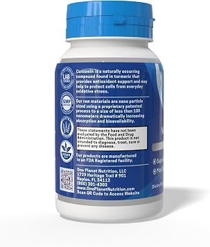 One Planet Nutrition Nano Curcumin 500 mg Veggie Capsules (60 Servings), Nano for High Absorption, Supports Overall Wellness, Non-GMO, Vegan, Gluten-Free