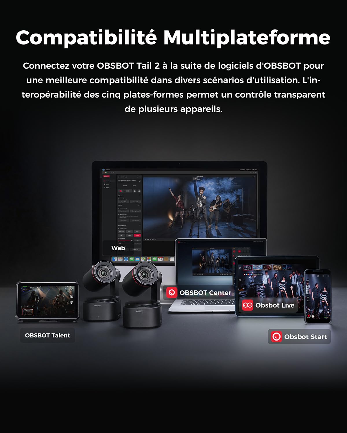 OBSBOT Tail 2 PTZR NDI Caméra 4K@60FPS, Suivi IA Pro, CMOS 1/1,5", 50MP | Zoom Optique 5X, Zoom Hybride 12X, Sortie SDI/HDMI/IP/USB 3.0, Streaming pour Éducation, Conférences, Culte (NDI Activé)