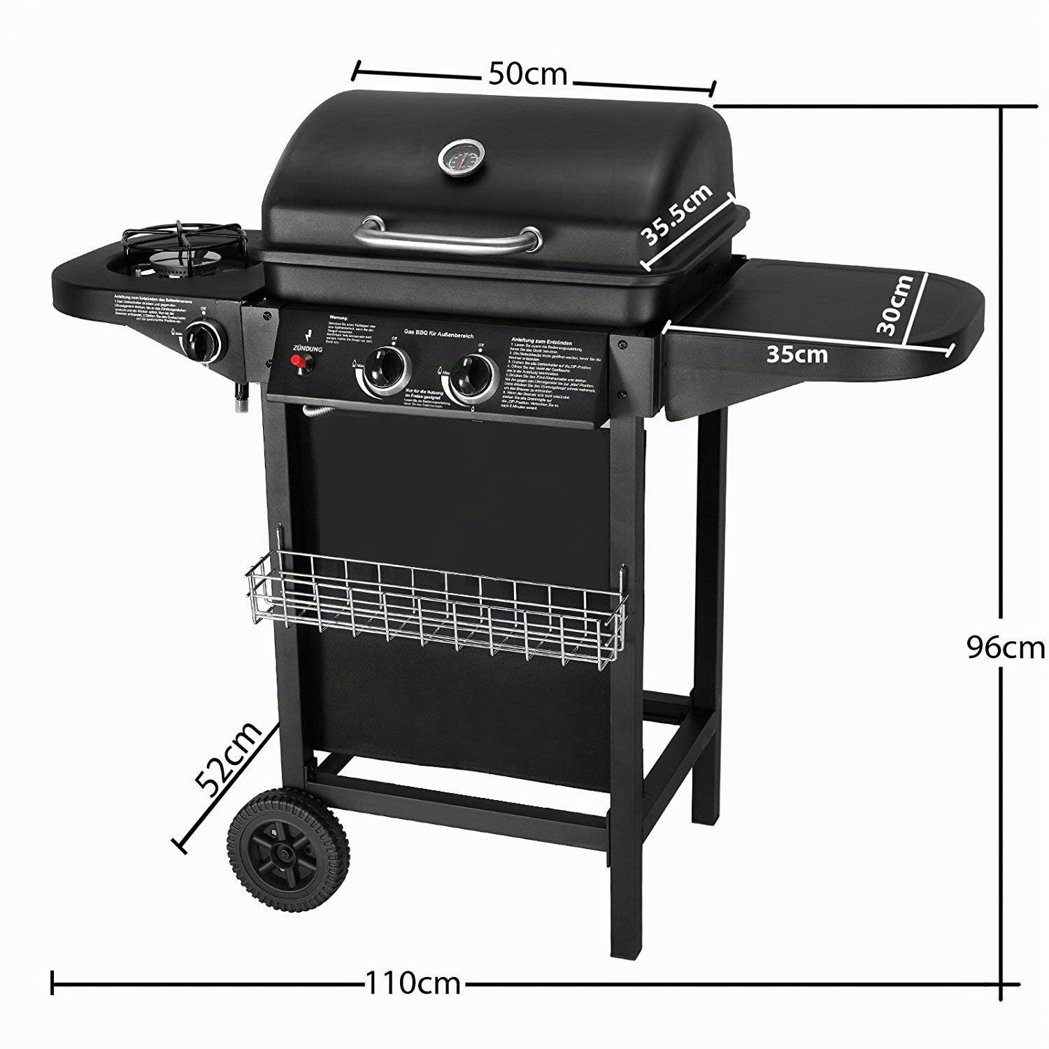 Barbacoa de gas 2+1 quemadores 8,7 kW
