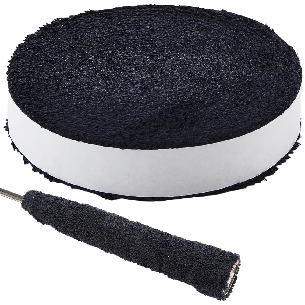 CREATCABIN 16.4FT Tennis Towel Racket Grip Tape Black Badminton Racquet Grip Tape OverGrip Anti-Skid Sweatband Wraps Absorbent Towel Roll Shock Reduction for Pickleball Racket Bike Handle Fishing Rod