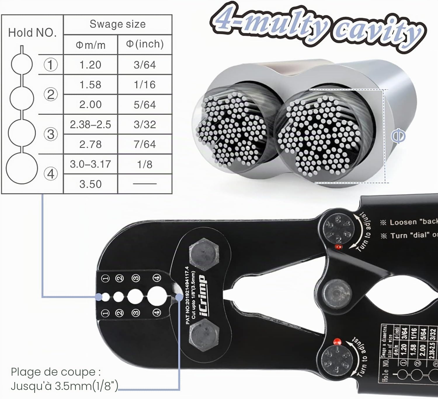 iCrimp Kit d'outils à sertir pour câble métallique avec cutter, 330 manchons et 45 dés à coudre | Swager robuste pour la pêche, les balustrades, les terrasses et les projets de câbles métalliques en plein air