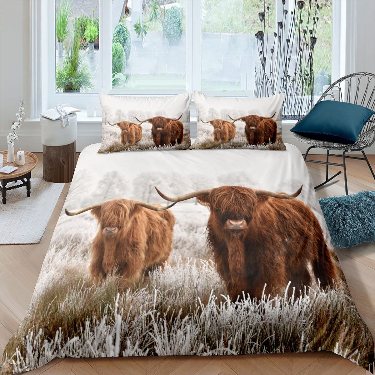 Juego de ropa de cama de vaca, 155 x 220 cm, color marrón, con 1 funda de almohada