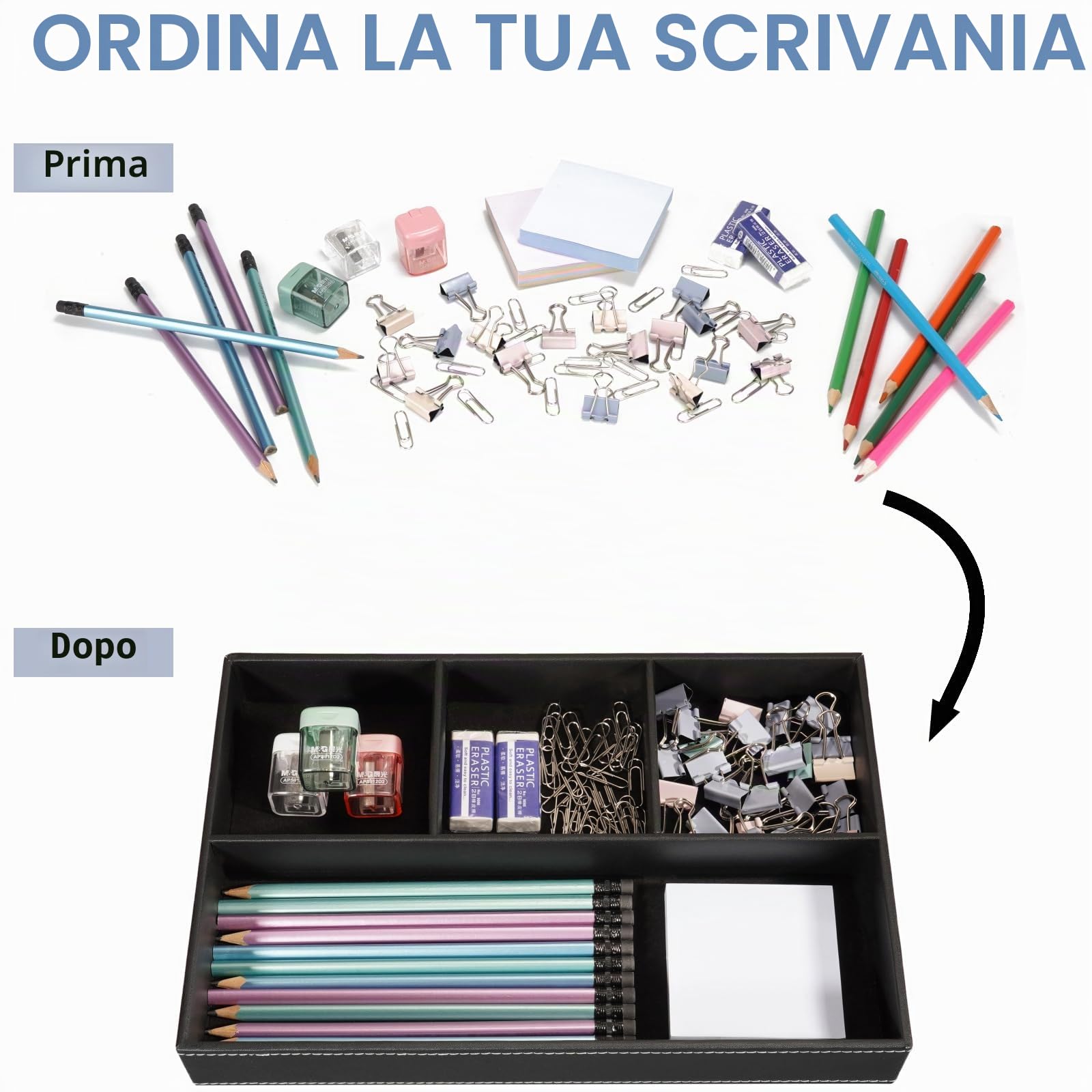 Vassoio di Stoccaggio, Svuotatasche in Pelle Organizer per Scrivania da Ufficio, Organizzatore del Comodino Portaoggetti Vassoio Organizer per monete,Occhiali,gioielli, chiavi, orologio(Nero)