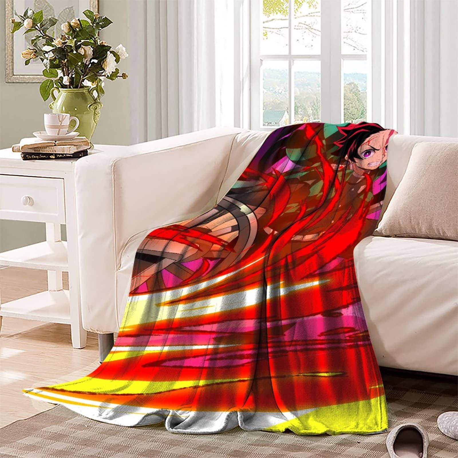 Couverture Polaire 150x200 Cm – Microfibre Douce – Impression 3D Tomioka Giyuu – Pour Canapé, Lit, Voyage