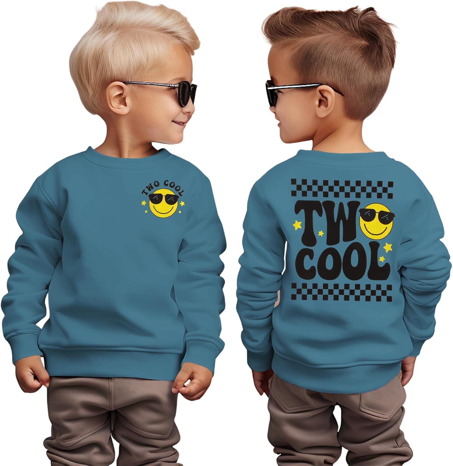 IZYJOY Two Cool Birthday Sweatshirts 2nd Birthday Boy Outfit Toddler Baby Second Bday 2 Year Old Long Sleeve Pullover Shirt