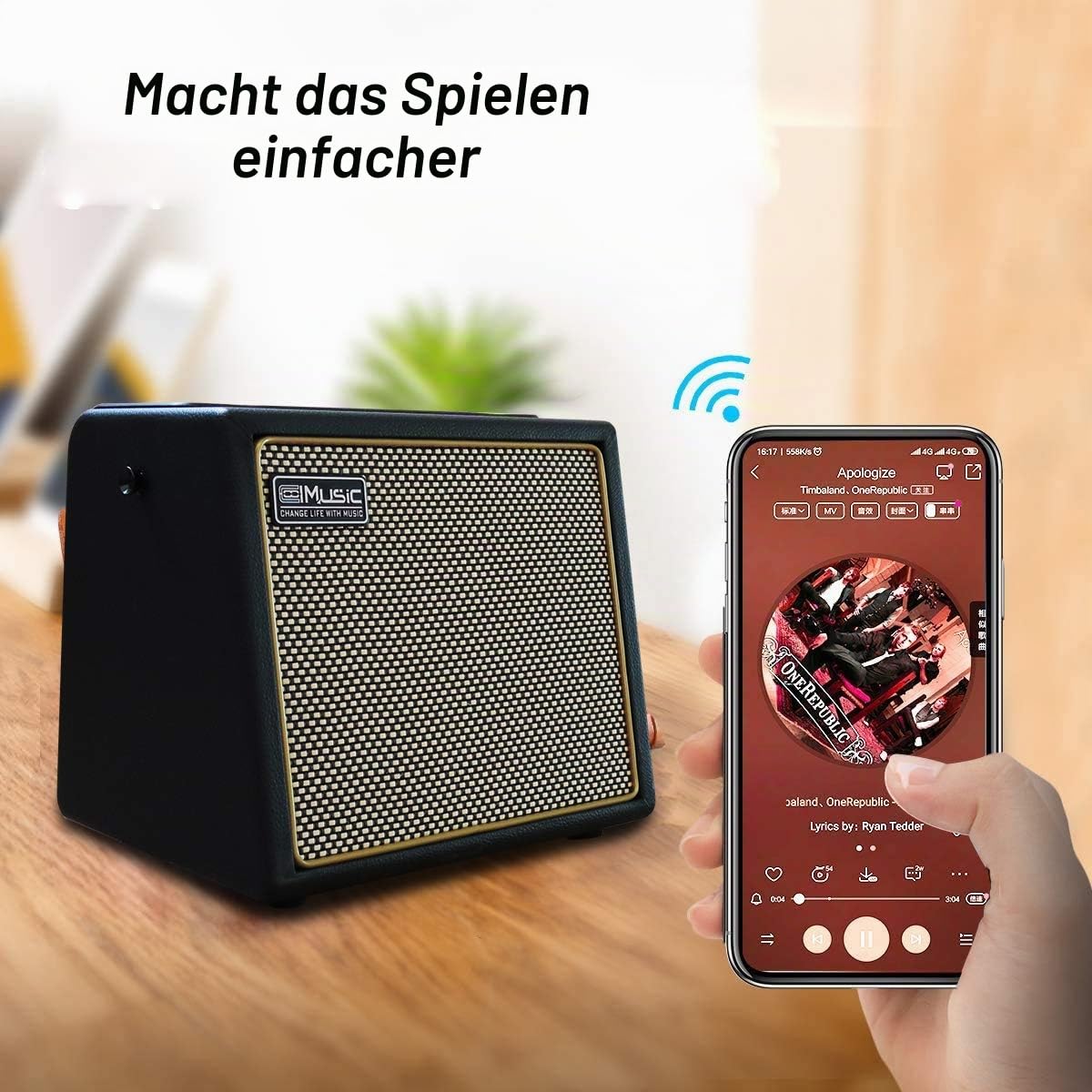 Coolmusic 30W Akustischer E-Gitarrenverstärker BT Tragbarer Gitarrenverstärker Lautsprecher mit Mikrofoneingang Bass Lautstärkeunterstützung Höhenregel Reverb-Effekt