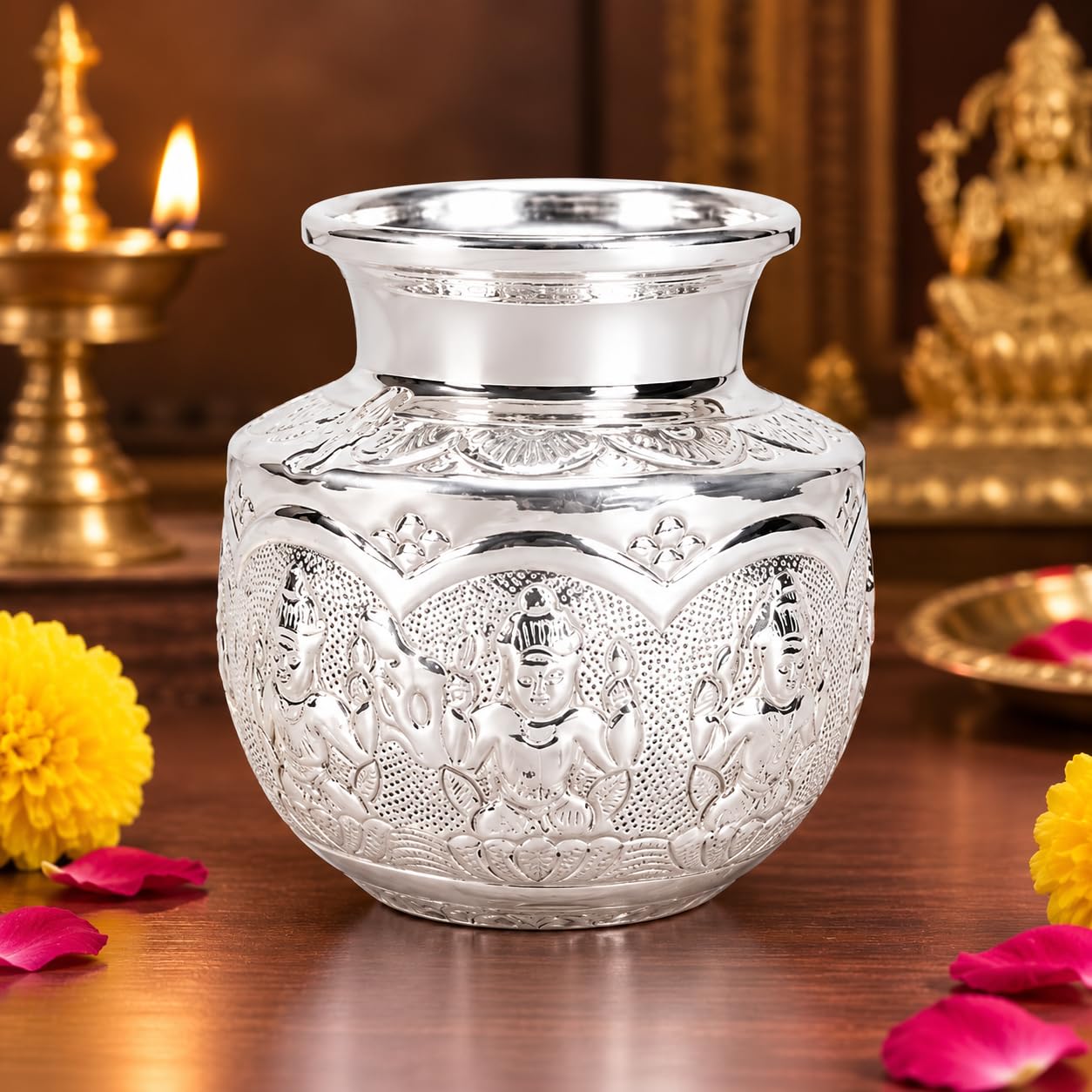 German Silver Kalash for Pooja 260 GMS Astalakshmi Kalasam | German Silver kalasam Chembu for Varalakshmi Puja | Traditional Puja Lota Varalakshmi Pooja Items-image-11