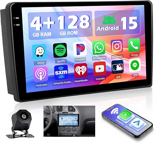 Hikity 4+128G for Hyundai Elantra 2004-2012 Android Car Stereo, 9”Incell Touchscreen Radio with CarPlay, Android Auto, Bluetooth, GPS Navigation, WiFi, FM, RDS + AHD Backup Camera