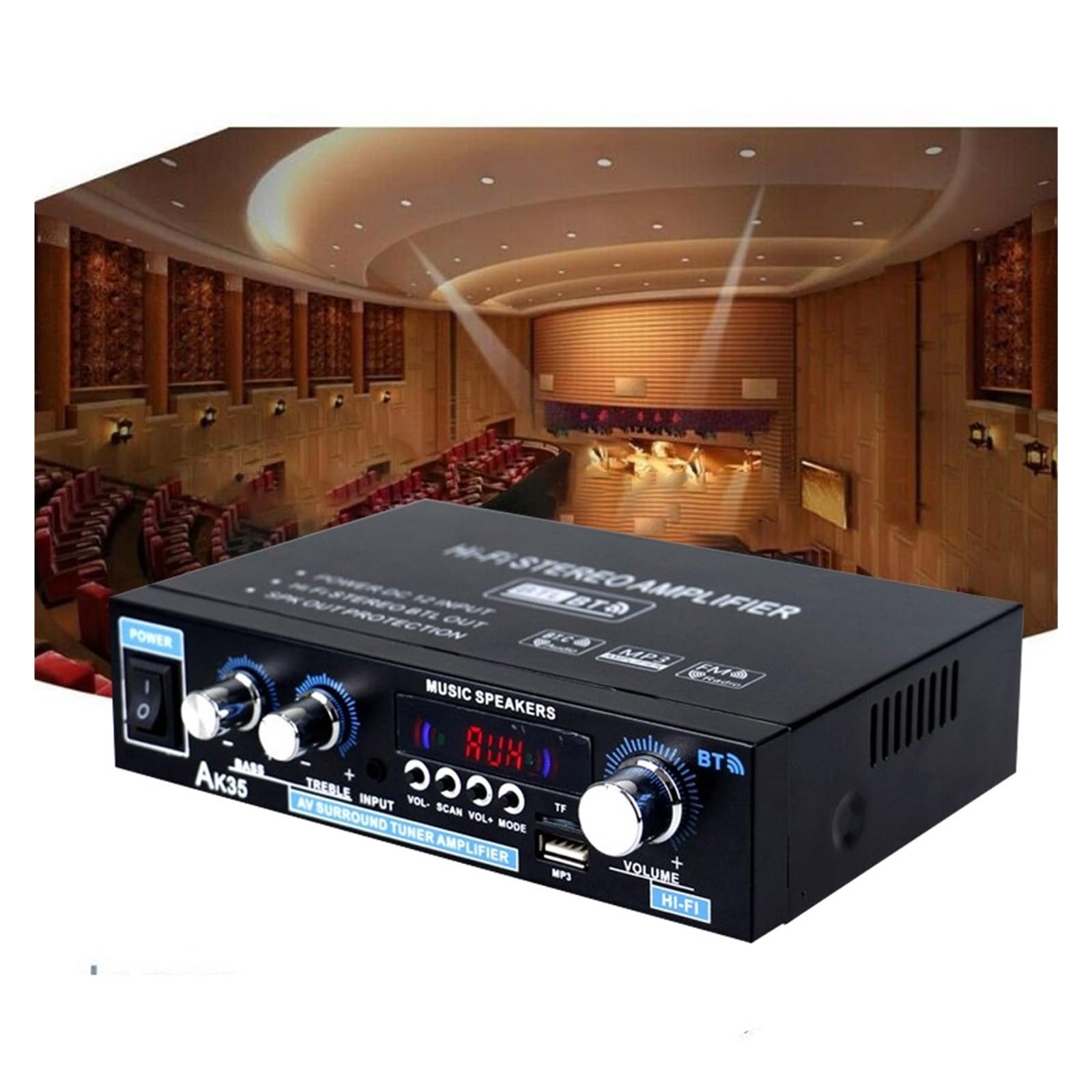 Amplificatore di potenza stereo HiFi Bluetooth AK35 da 1 PC con ingresso USB TF RCA AUX + telecomando