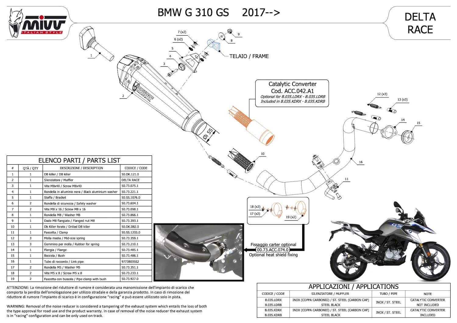 mivv tubo de escape completo homologado nocat delta race acero copa carbono compatible con bmw g 310 gs 2023 2024 mototopgun