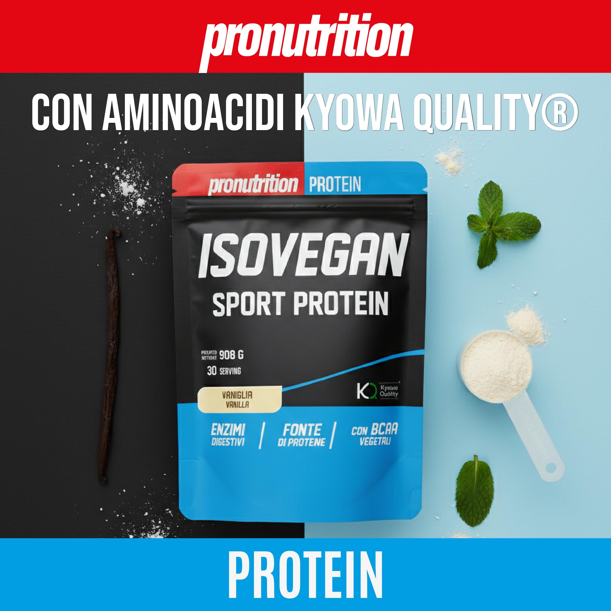 Pronutrition Iso Vegan Sport Protein – Blend Vegetale Isolato con BCAA 4 1 1 ed Enzimi Digestivi per Recupero Muscolare – Gusto Vaniglia