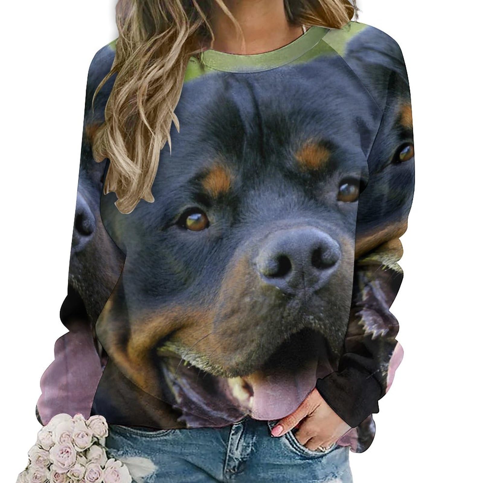 Qjjinxior Women's Rottweiler Casual Jumper, Sweatshirts For Crewneck Long Sleeve Top