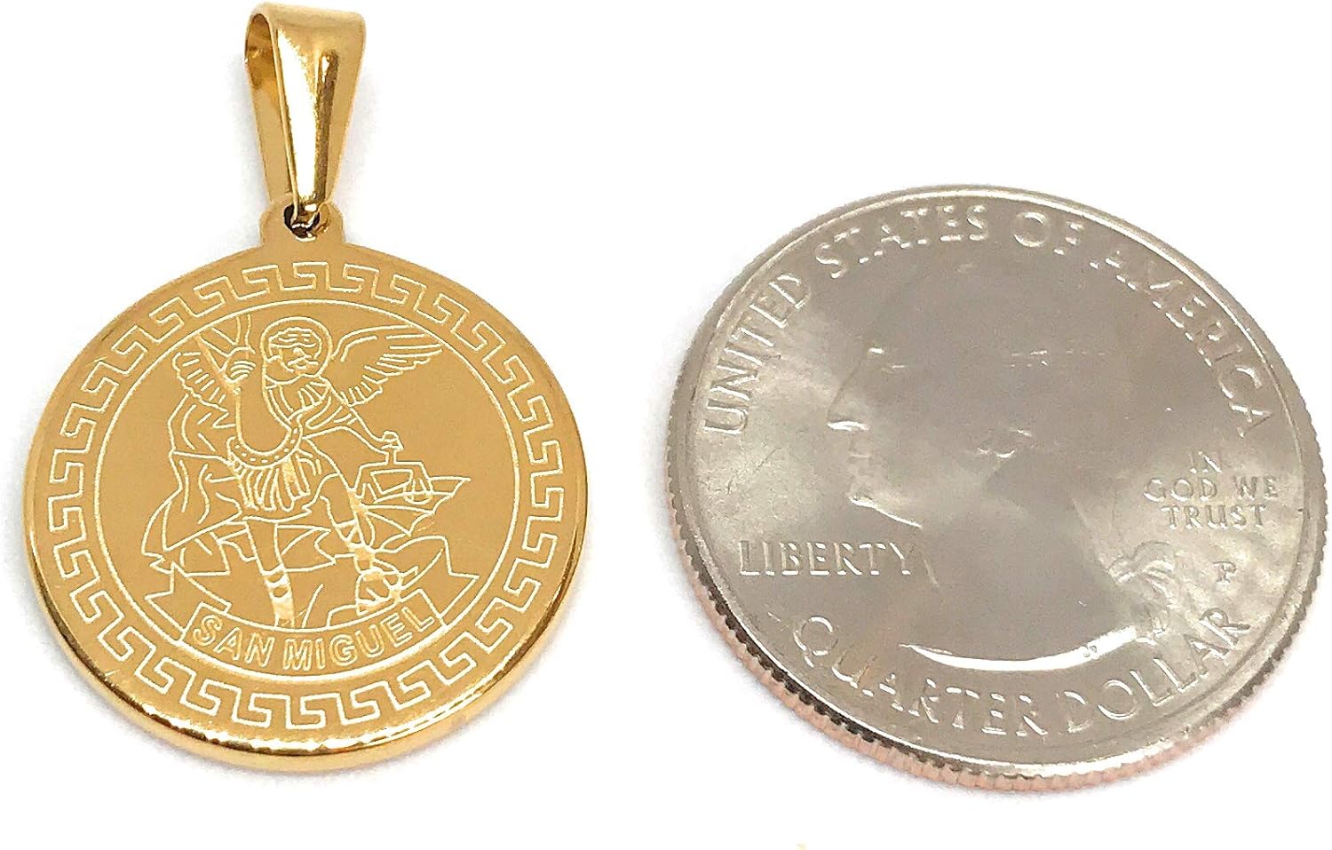 LESLIE BOULES Saint Michael Archangel Necklace 18 Inches Stainless Steel 18K Gold Plated Pendant - Image 5