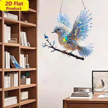 Crystal Sky Bluebird Stained Art Ornament,2D Flat Hanging Garden Ornaments Outdoor,Crystal Bird Sun Catcher,Stained Glass Decorations,for Windows Hanging,Crystals Art Gift for Lovers(Bluebird)
