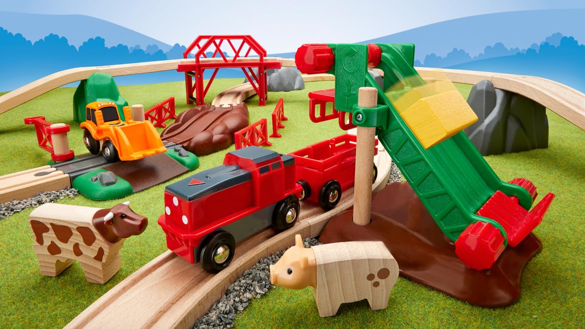 BRIO World - Set Fattoria degli Animali, Set Costruzioni Trenino in Legno da 30 Pezzi, Giocattolo per Bambino e Bambina 3+ Anni