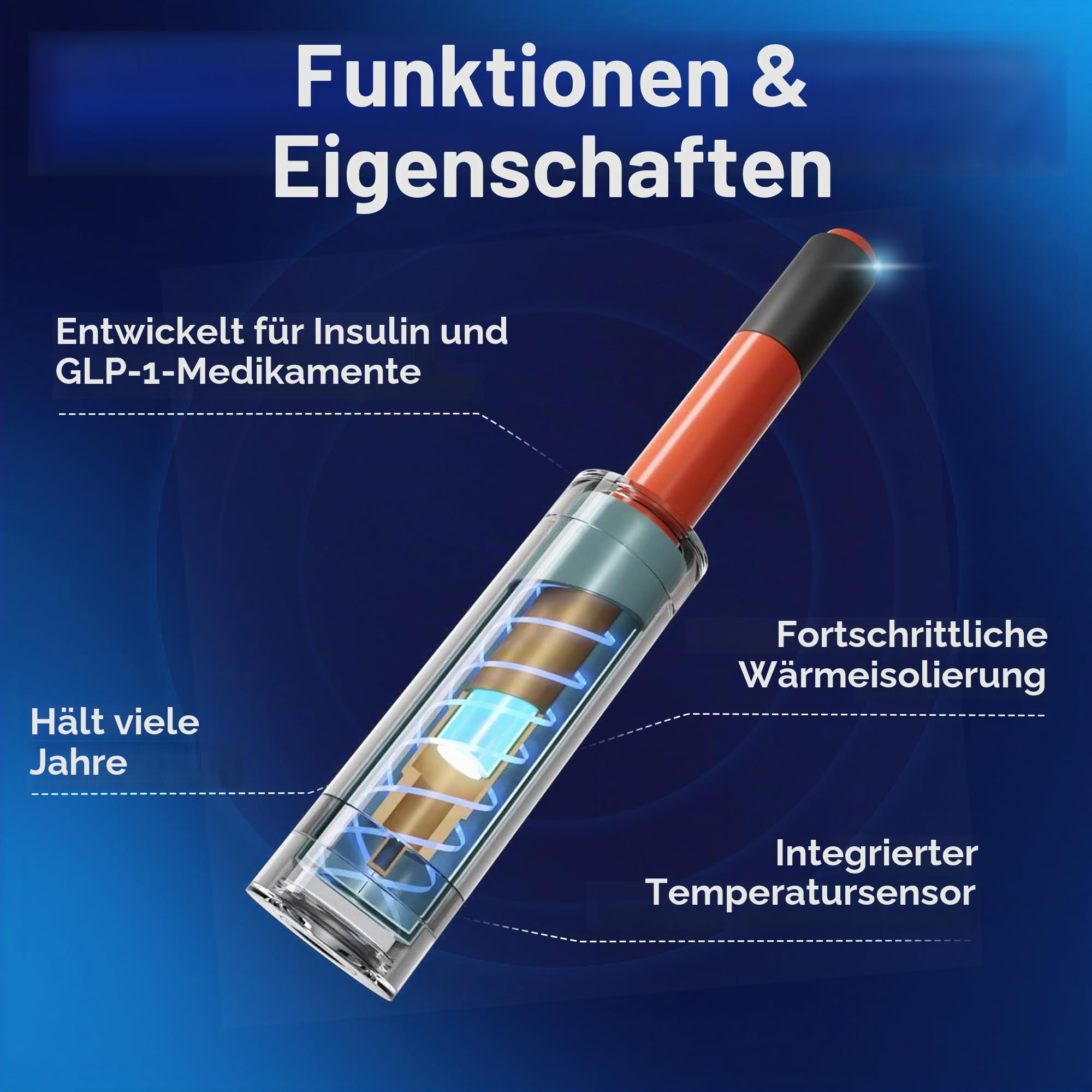 VIVI CAP Insulin Kühltasche - Kompakter Diabetes Stifthalter mit internem Temperatursensor - Benutzerfreundlich, Platzsparend, Wartungsfreie (für ALLE Stifte)