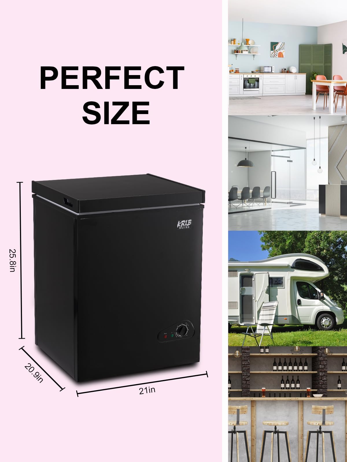 Krib Bling Chest Freezer Adjustable Thermostat With Removable Storage Basket For House Kitchen Garage Basement 3.5 Cu.Ft Black on Fridge.com - View 5
