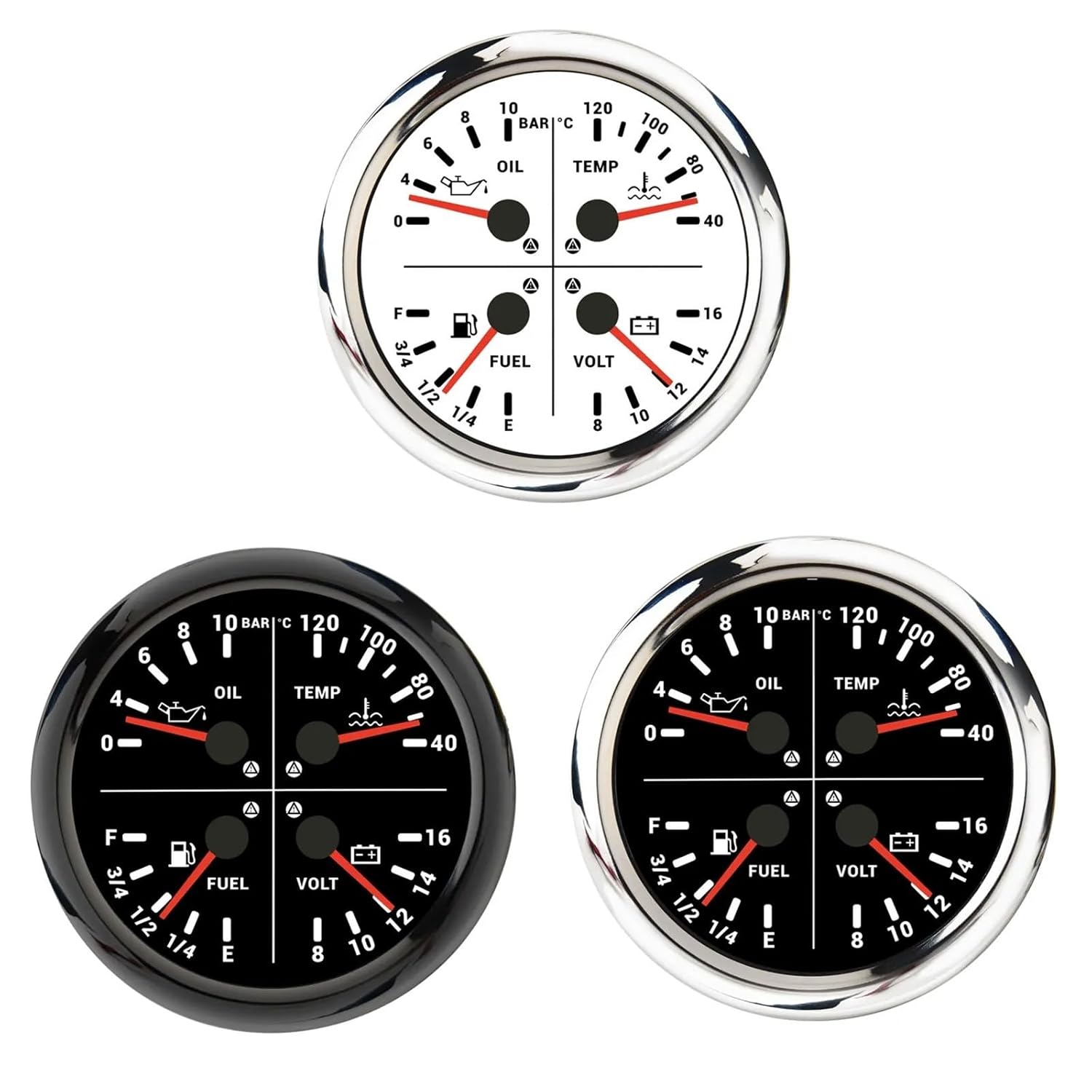 110mm Fuel Level Meter 4 in 1 Gauge 0-10Bar Oil Pressure Water Temp Voltmeter with Light Alarm Waterproof for Car Boat Yacht(Silver)
