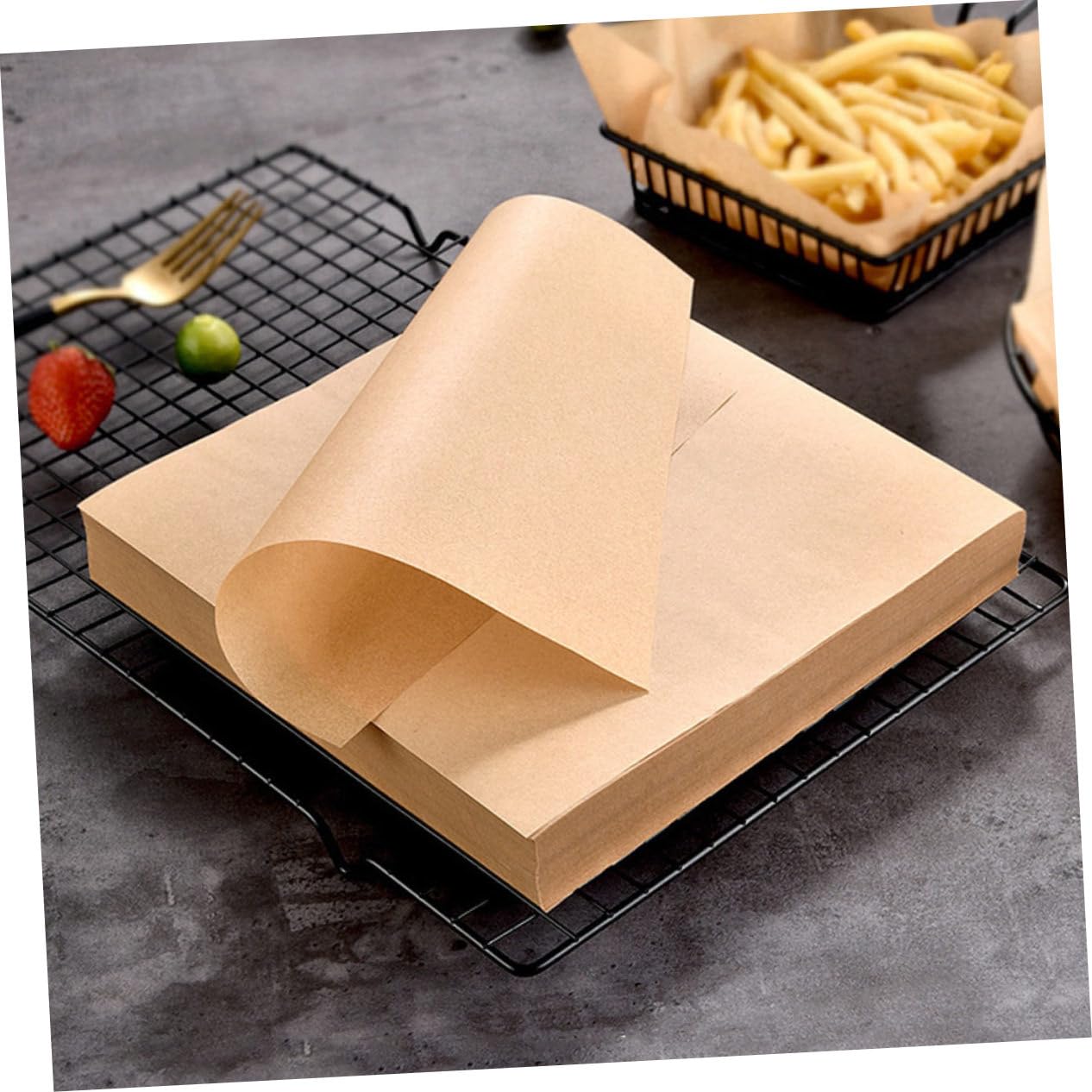 VICASKY Papier Sulfurisé Absorbant L'huile 20x20 Cm 40g Kraft Naturel, Résistant la Chaleur L'huile, pour Friture et Snacks, Usage Alimentaire Jetable, Pack de 500 Feuilles pour Fêtes