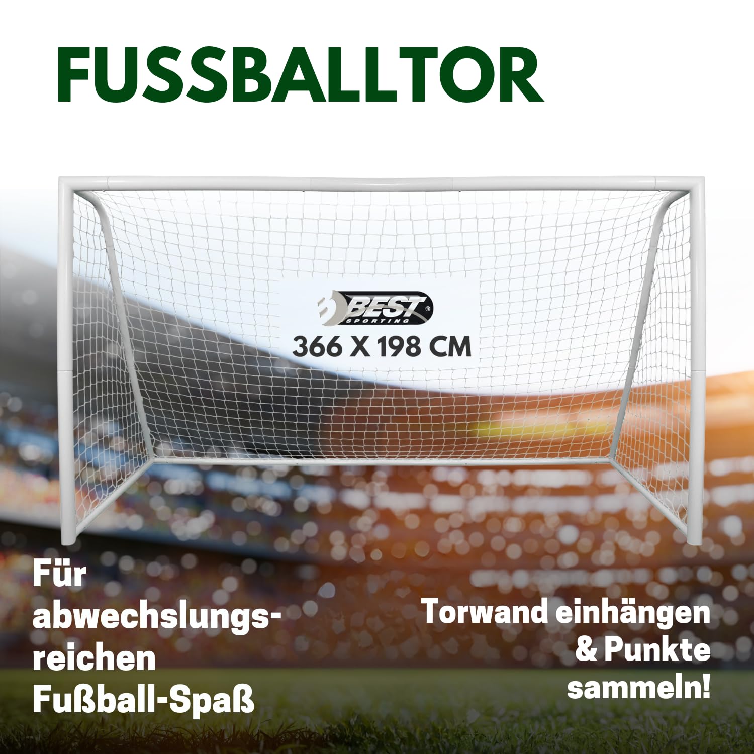 Best Sporting Fussballtor groß 366 x 198 x 152 cm | Fußball Tor aus Metall mit Netz | XL Fussball Tor für Garten Kinder | Fussballtor, langlebig, einfacher Aufbau