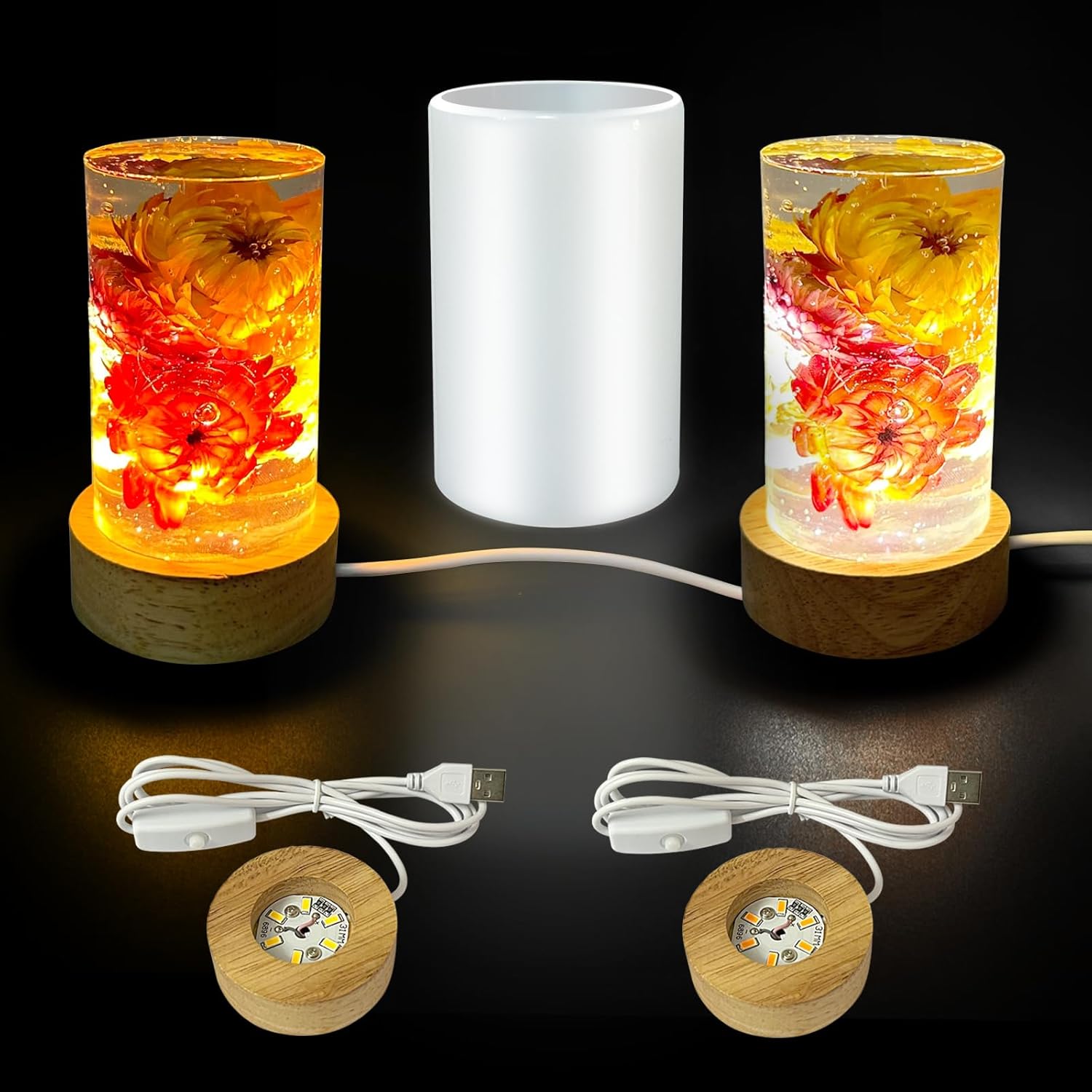 Cylinder Light Resin Mold,LED Silicone Resina Mould with 2 Pcs USB Powered Wooden Lighted Base Stand for DIY Table Crafts Party Wedding Desktop Lamp Home Decor Cylinder Light Resin Mold,LED Silicone Resina Mould with 2 Pcs USB Powered Wooden Lighted Base Stand for DIY Table Crafts Party Wedding Desktop Lamp Home Decor