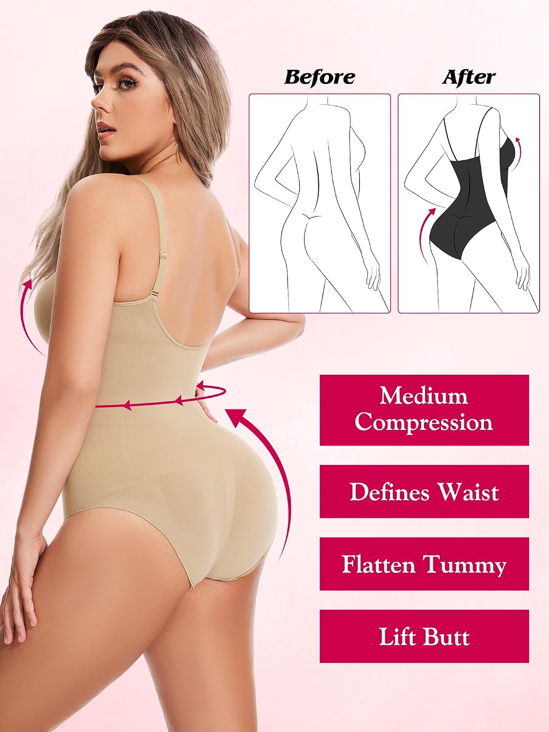 RGLUX Beauty Tummy Control Body Suits For Women Shapewear Bodysuit Adjustable comfort 78% Nylon, 22% Spandex