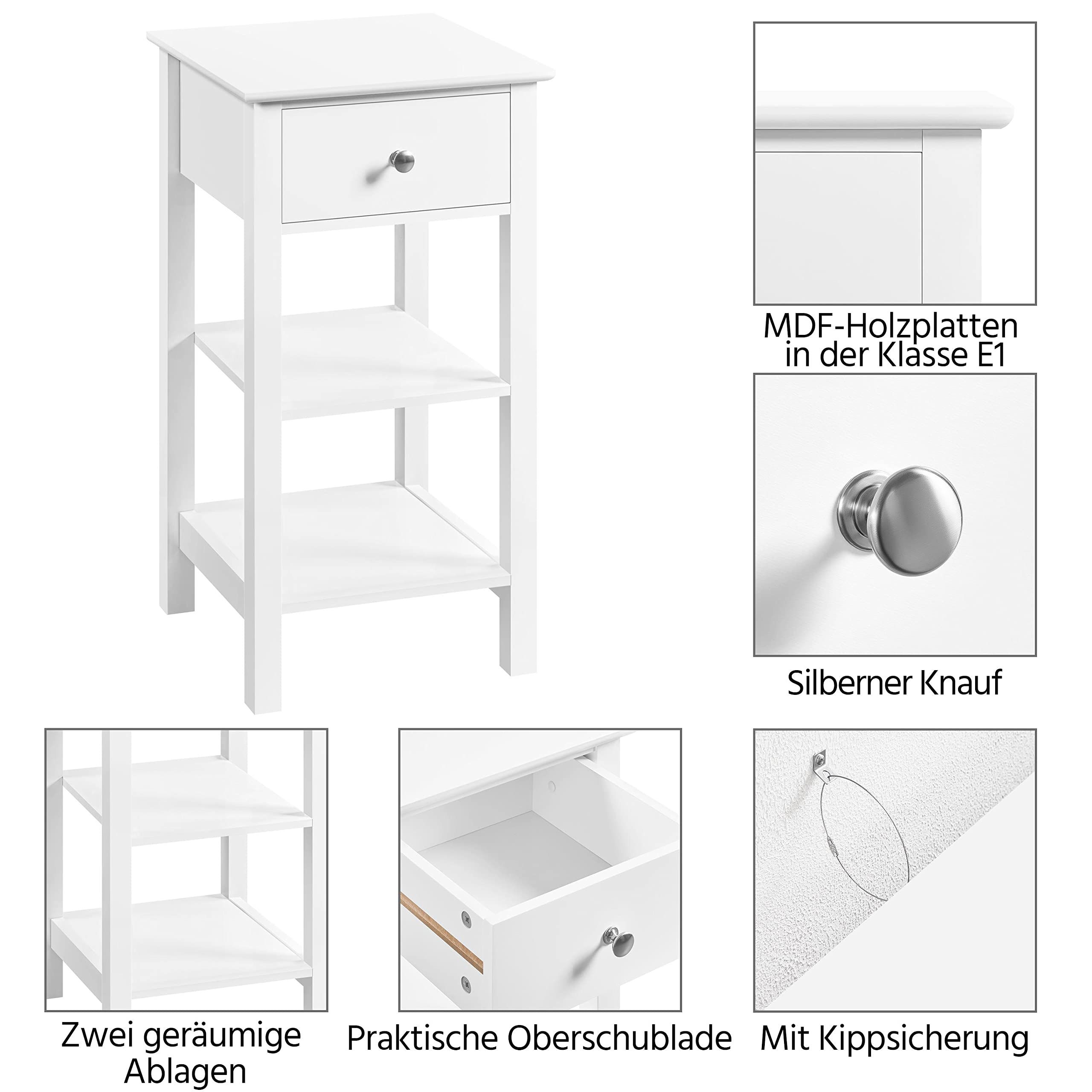 Yaheetech Nachttisch Nachtschrank mit Schublade Boxspringbett Nachtkommode Schmal Beistelltisch Sofatisch Telefontisch für Wohnzimmer/Schlafzimmer, 35x35x70cm