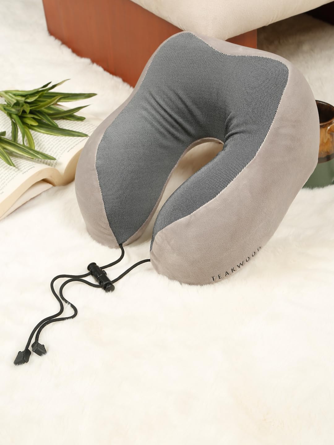 TEAKWOOD LEATHERS Unisex Grey Soft Foam U-Shaped Neck Pillow-image-6