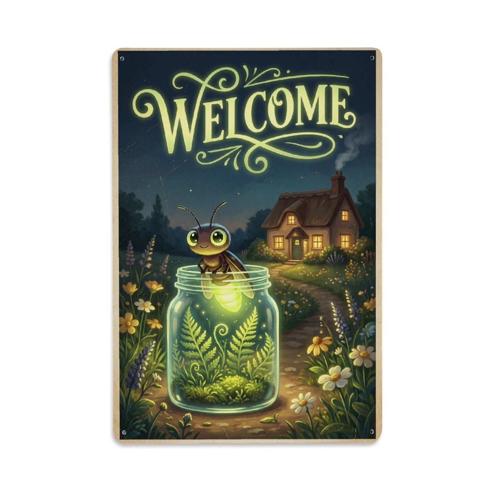 Cxhjca 8X12inch(20X30cm) Vintage Welcome Firefly Happy Days Metal Tin Sign