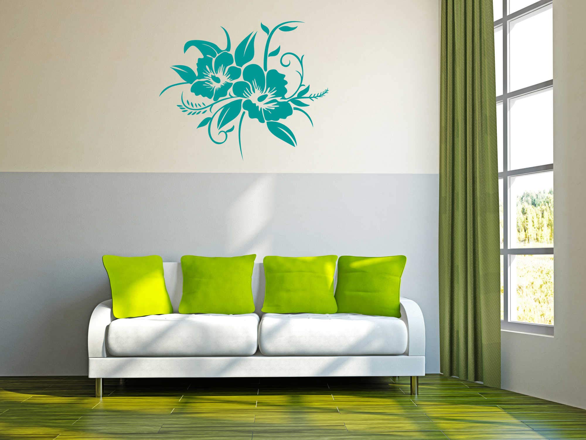 Adesivo da parete, Adesivi Decorativi, Motivo con Fiore di Ibisco, 40 cm x 33 cm, A690, Bianco, 70cm x 58cm