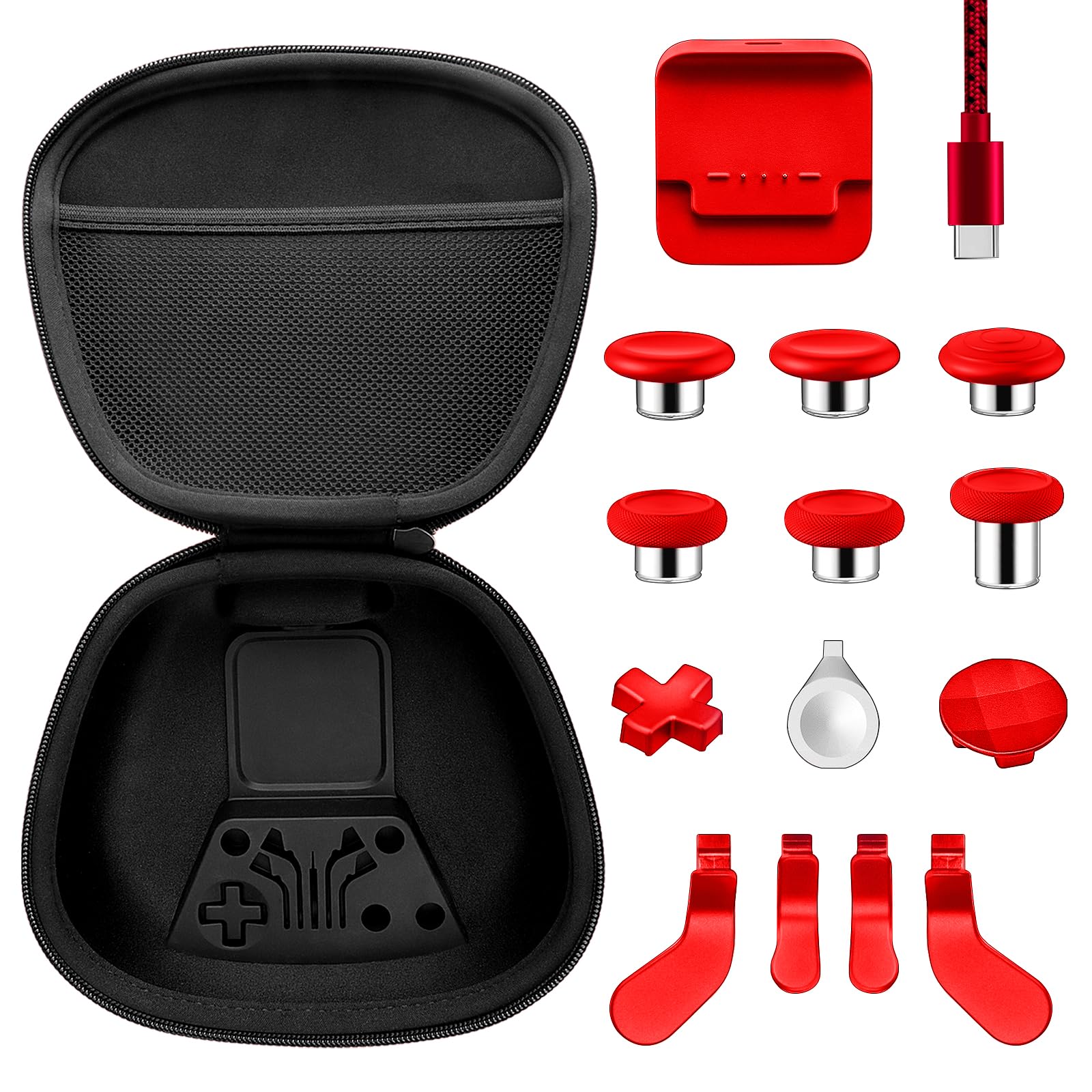 Vanpark Complete Component Pack for Xbox Elite Controller Series 2 Core，Accessories Include 1 Carrying Case, 1 Charging Dock&Cable, Metal 6 Joysticks, 4 Paddles, 2 D-Pads, 1 Adjustment Tool(Red)