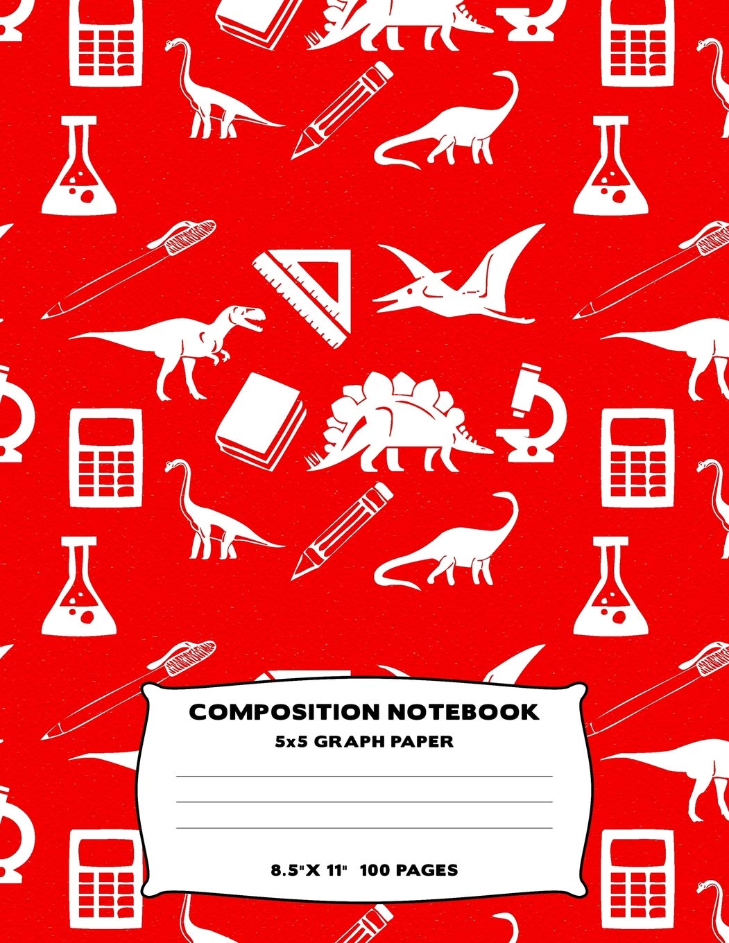 Composition Notebook: Dinosaur T-rex Grid Graph Paper Quad Lined Large Size Journal Book Equipments Red Themed Design Soft Cover