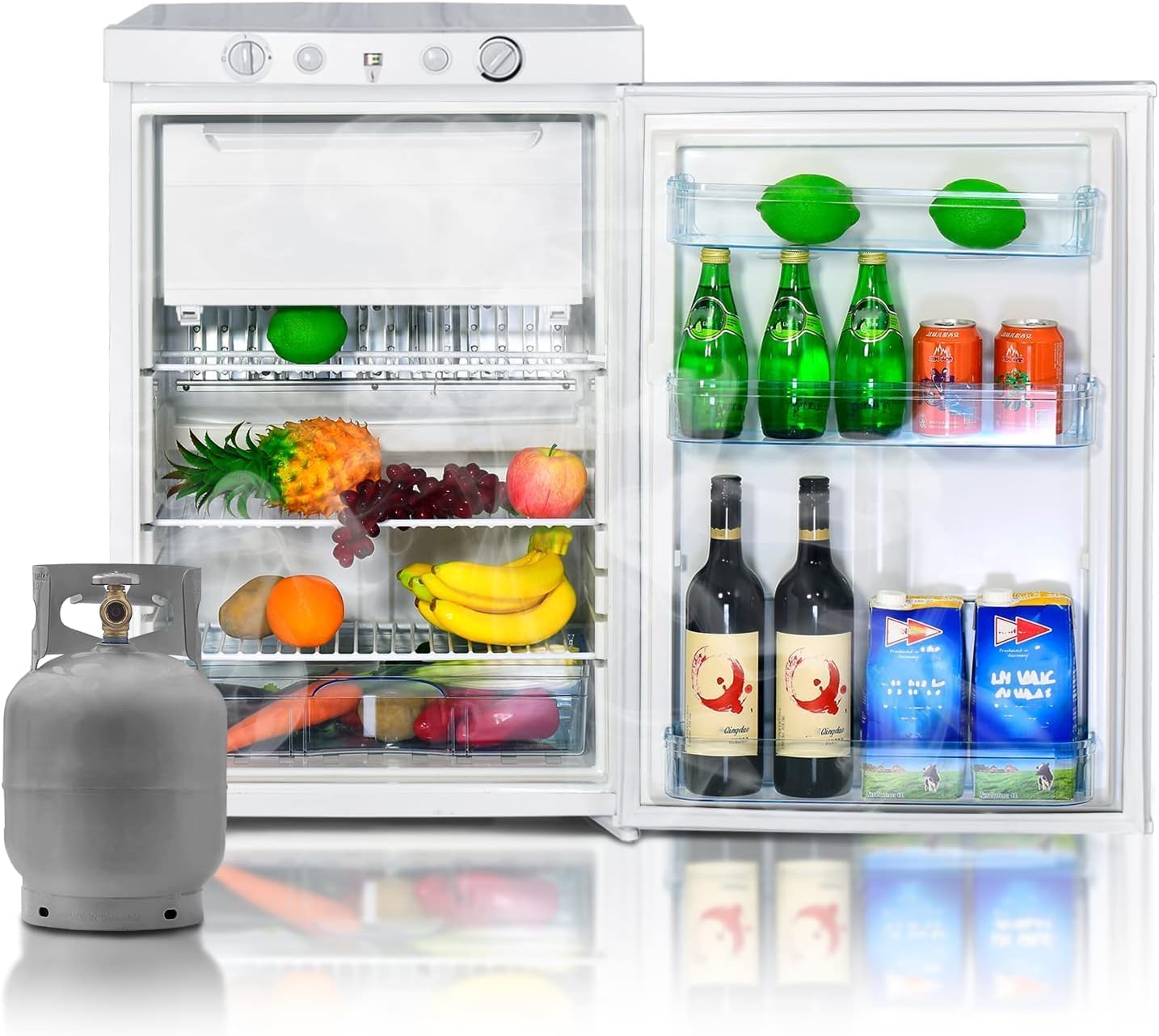 Smad 3.5 Cu.Ft. Off Grid Propane Refrigerator for Camper, 12V/110V/LPG 3 Way RV Propane Fridge, Gas Fridge with Freezer for Dorm, Office, Apartment, White