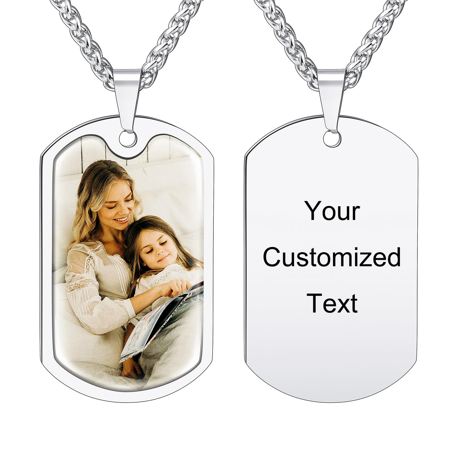 INBLUE Personalizada Grabado Cuadro Texto Collar con Epoxi Protector de Acero inoxidable Dog Tag Colgante en Forma de Corazón con Trigo/Rollo Cadena Memorial Joyería Regalo para Mujer Hombre