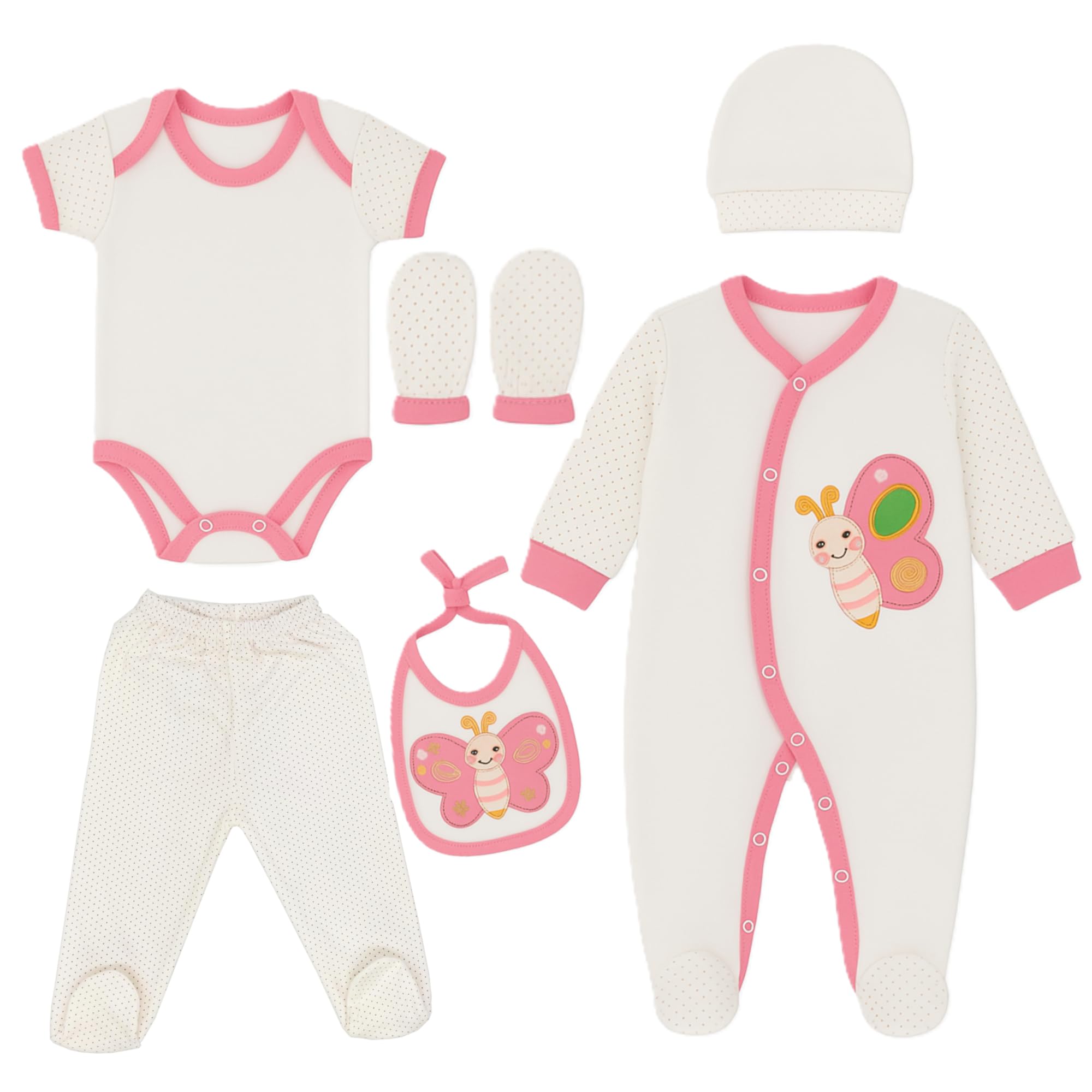 Blue Eyes Baby Geschenk Set – 6 Teiliges Neugeborenen Geschenkbox Set aus 100% Baumwolle, OEKO-TEX, Premium Erstausstattung zur Geburt 0–4 Monate, für Mädchen (Rosa-Schmetterling)