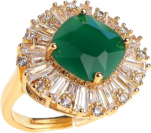 Jean Beau Anillo ajustable de diamantes de imitación dorados para mujer, anillos apilables de circonita cúbica de cristal grande, para graduación,