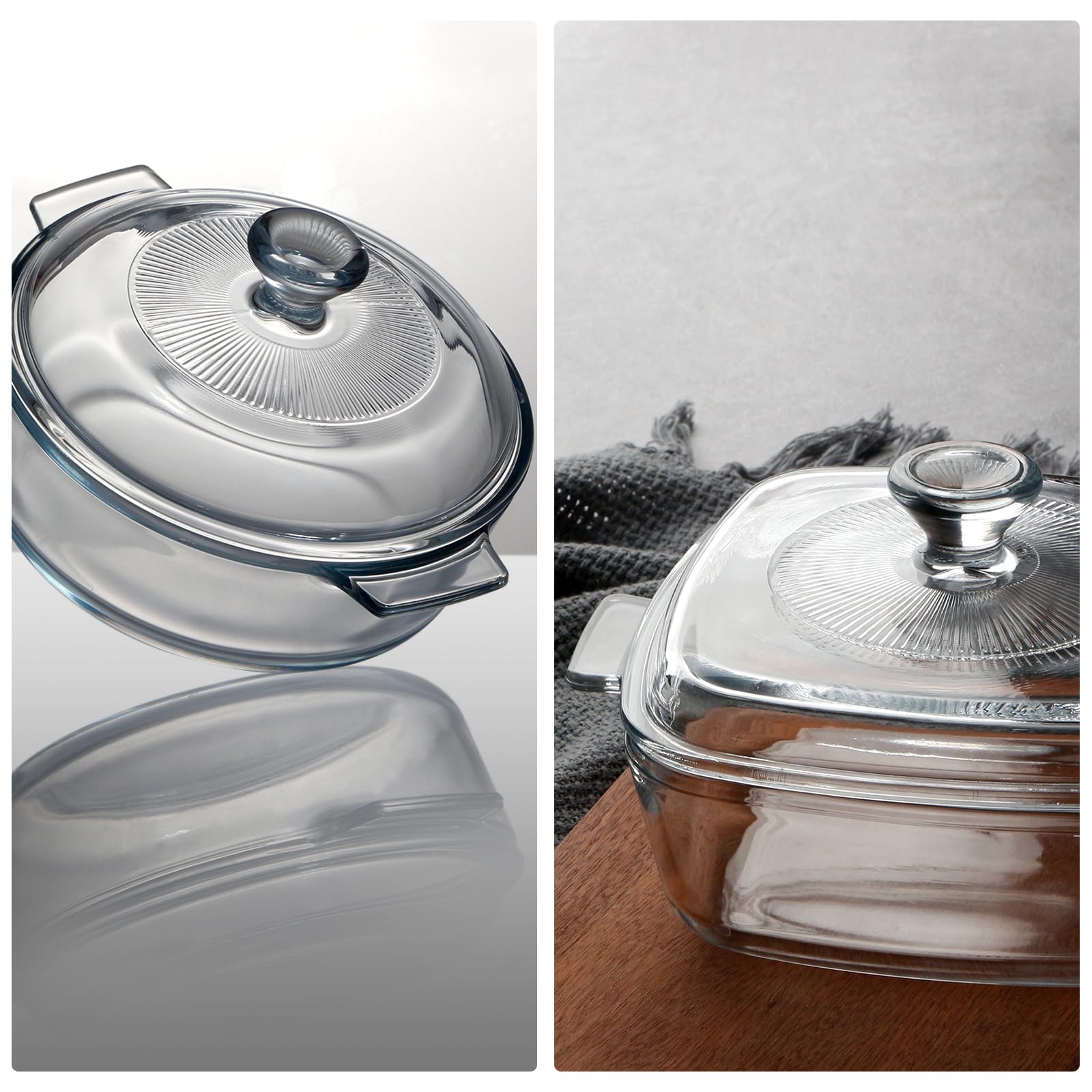 NUTRIUPS Mini-Auflaufform-Set mit Deckel, 2 Stück, 15 cm quadratisch + 15,2 cm rund | Perfekt für die Zubereitung von Mahlzeiten, einzelne Portionen, ofenfest, mikrowellengeeignet