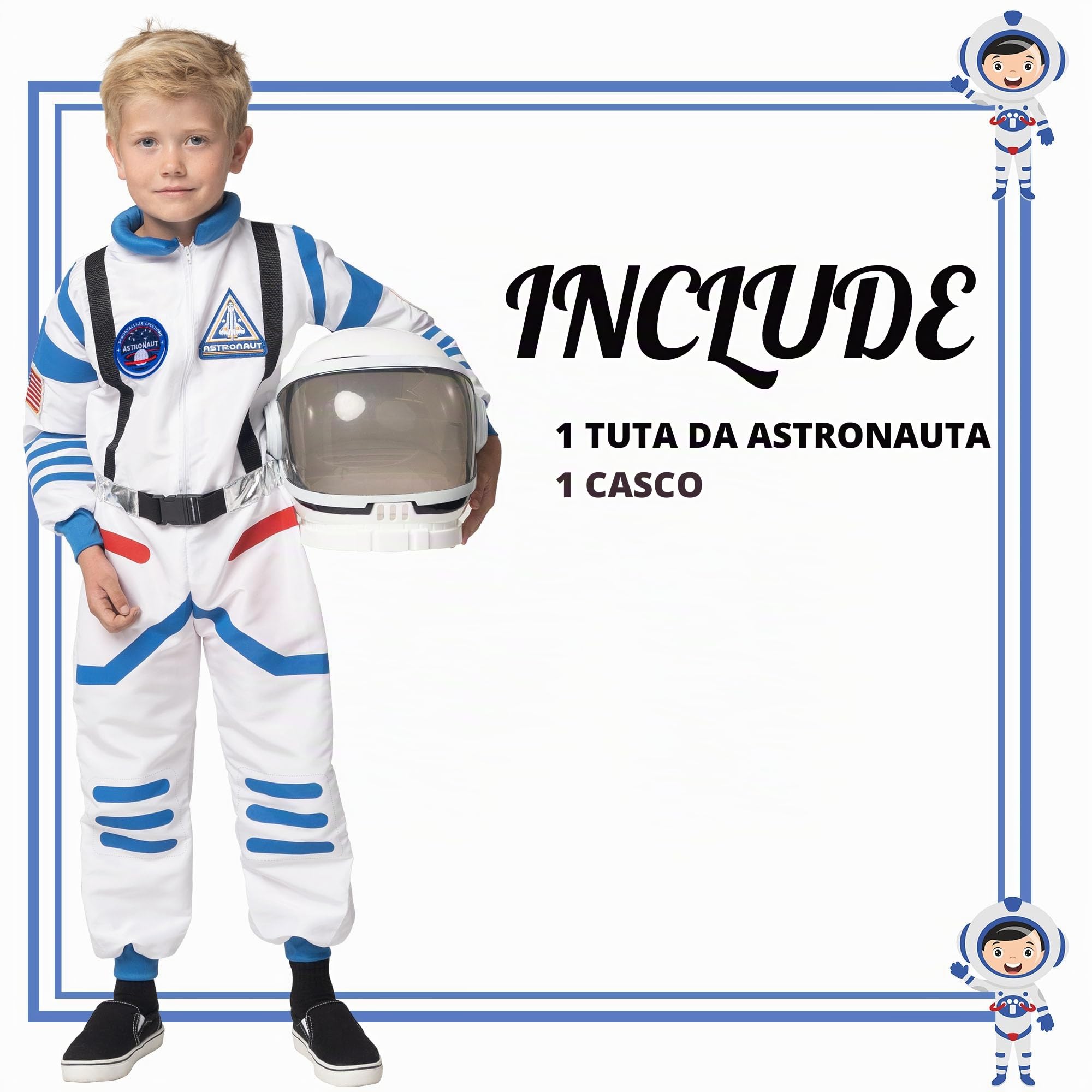 Spooktacular Creations Halloween Costume da astronauta bianco unisex bambino, tuta da pilota NASA con elmetto, 3T-L(3-12 anni).