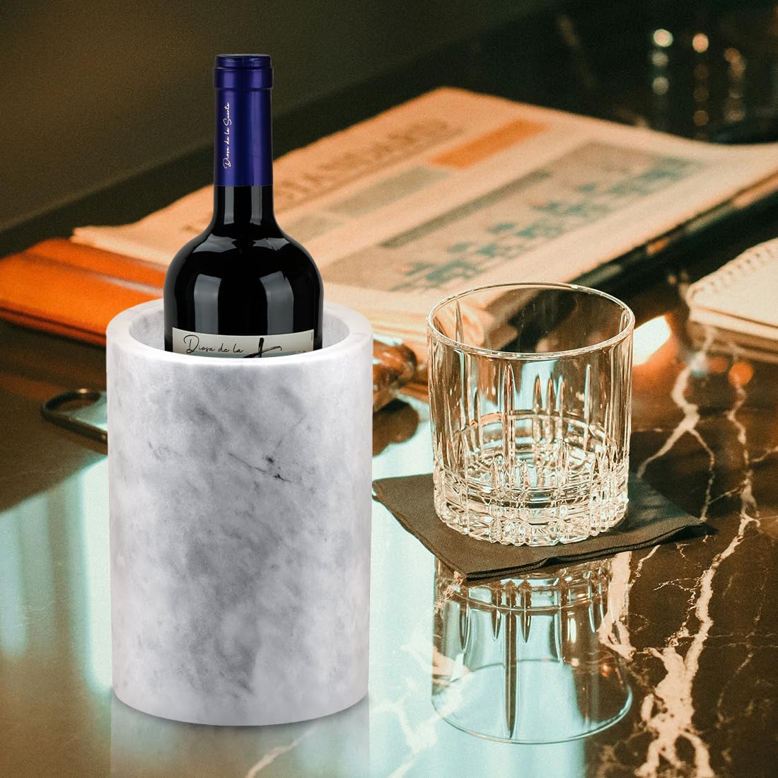 Linkidea Elegant Wine Cooler & Champagne Chiller, Ice Wine Holder, Luxury Natural Marble Multi-Functional Container for Wine, Beer, and Spirits (White) — Amazon image 5