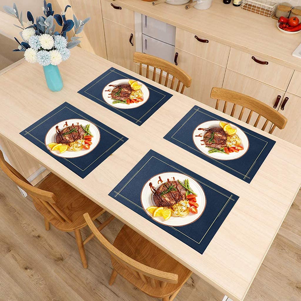 Manteles Individuales para Mesa de Comedor Juego de 2, con 2 Posavasos Impermeable Antideslizante PU Mantel Individual de Mesa de Cuero sintético para Restaurante en casa Decorativo/Protección-Azul