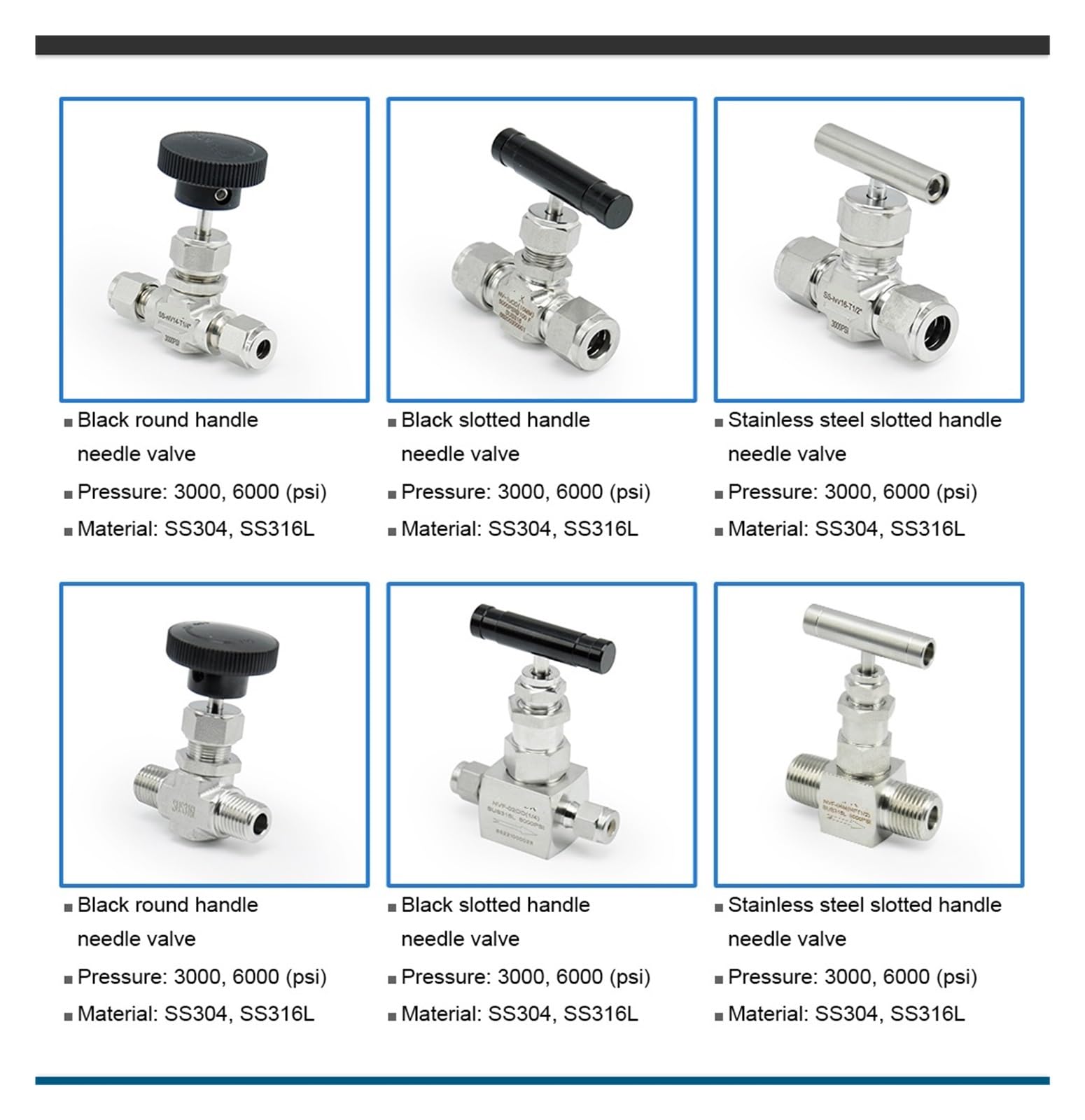 Válvula de aguja Mini válvula de aguja de aire de 6000PSI, acero inoxidable, Gas NPT hembra de encendido/apagado 1/8", 1/4", 3/8", 1/2", 3/4"(4Points)