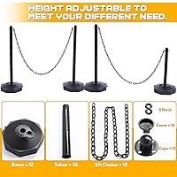 Vista 5 de Geiserailie Paquete de 12 soportes de control de multitudes, postes de plástico con cadena de plástico negro de 5 pies, barreras de control