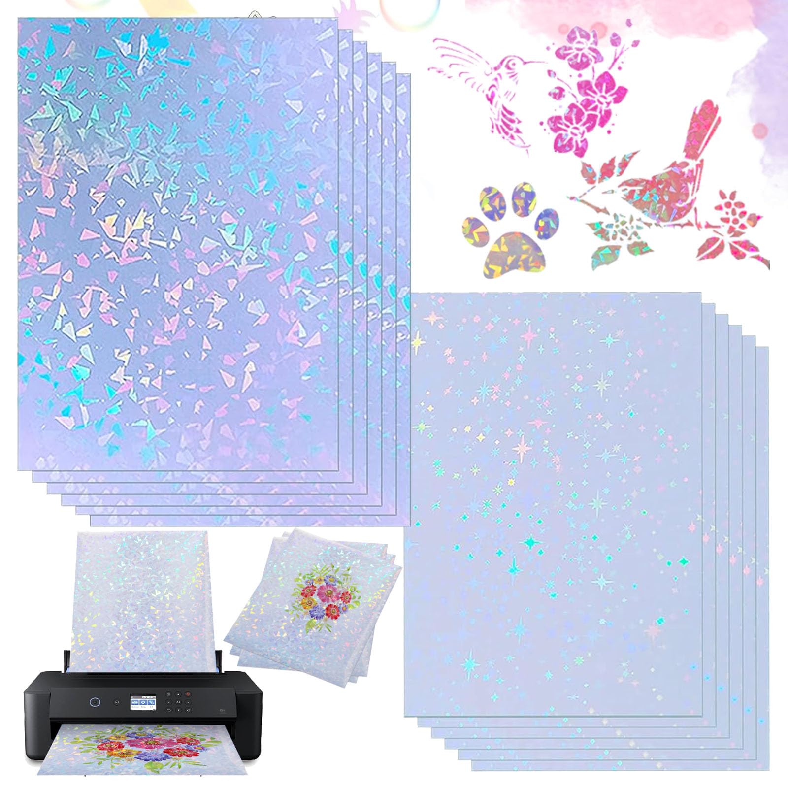 Pilikoll 10 Feuilles A4 Papier Holographique Autocollant Vinyle Pour Imprimante Jet D'Encre Et Laser