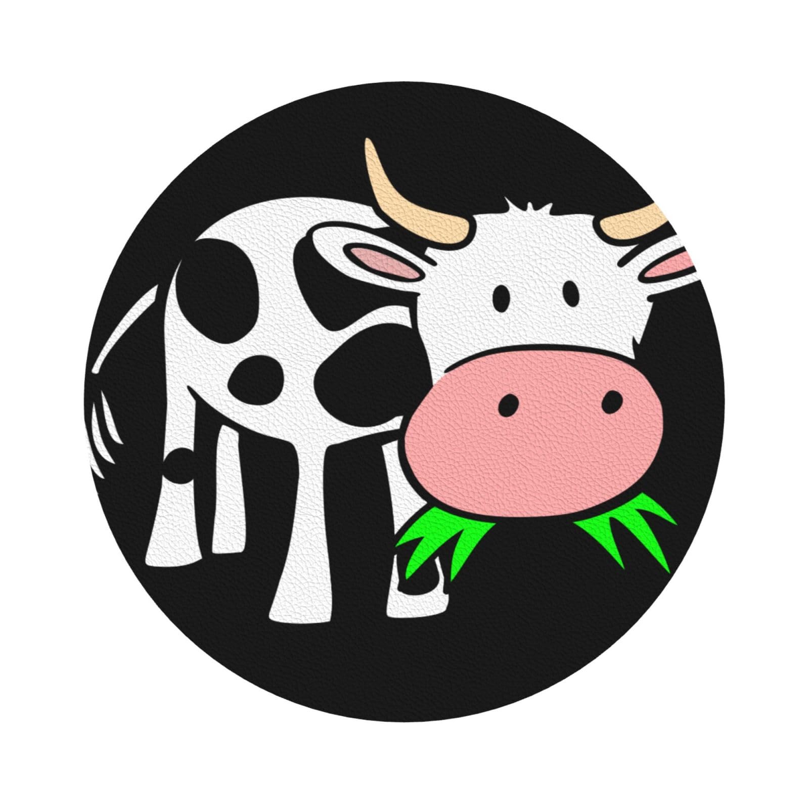 cute cow PU Leather Coasters Set of 6 Round Drink Coasters