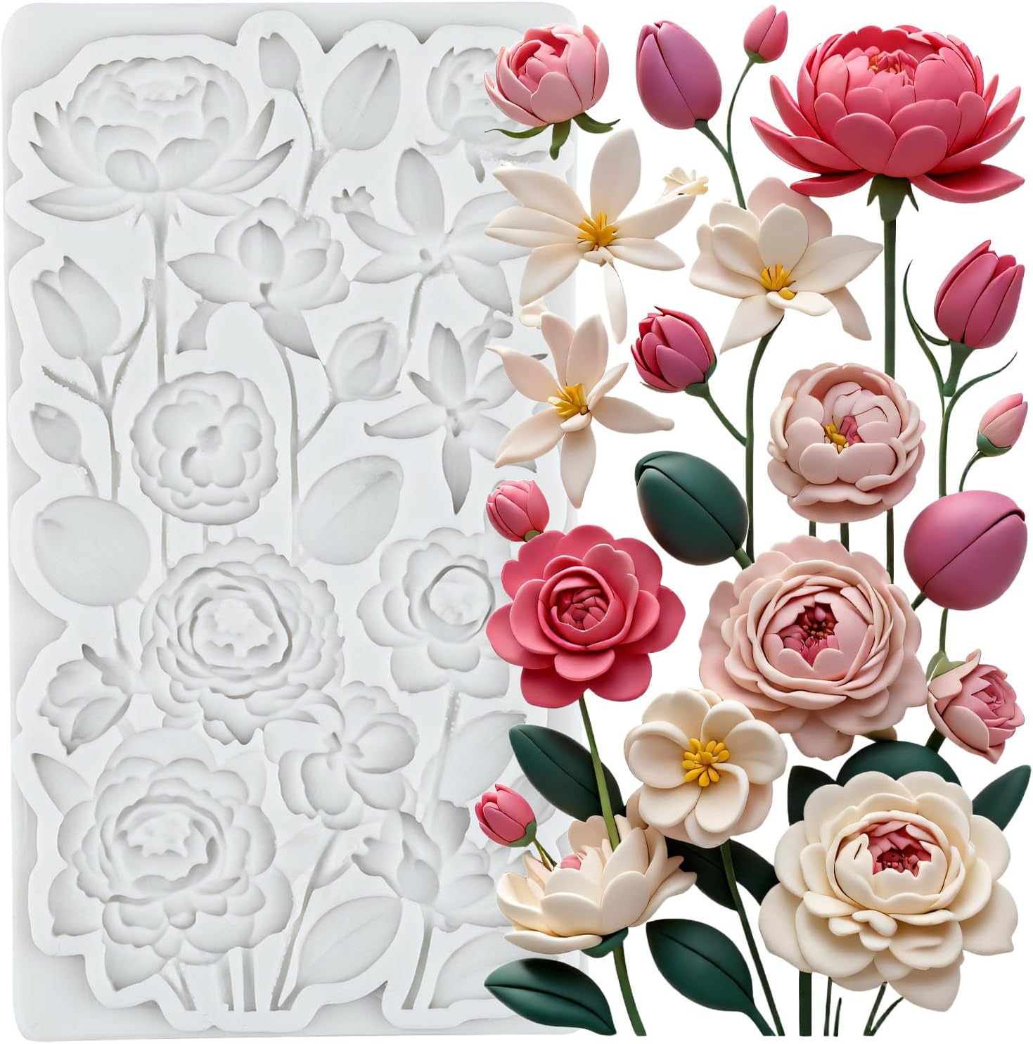 Flower Silicone Molds Rose Peony Flower Polymer Clay Mold