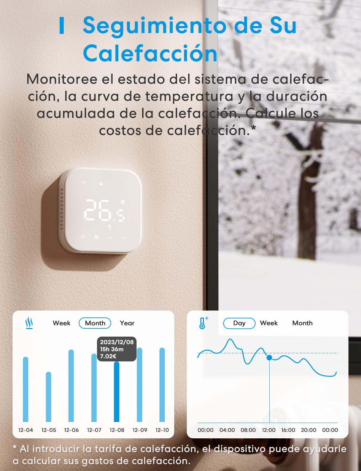 Meross Termostato Calefaccion WiFi Matter, Termostato WiFi Caldera Gas Condensación, Compatible con Alexa, Google Assistant y Siri, Sensor Externo, Detección Ventana Abierta, Bajo Consumo Programable