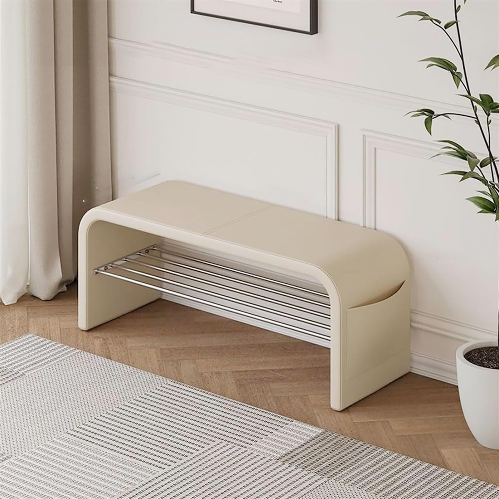 Banc de rangement en cuir pour l'entrée et salon meuble chaussures