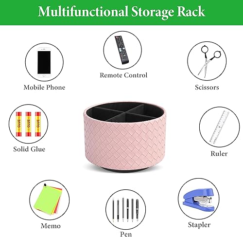 Miniatura 7 de Hennaja Organizador Redondo de Cuero para Suministros de Arte, Soporte para Control Remoto, Rotación de 360 Grados, Soporte Multifuncional para